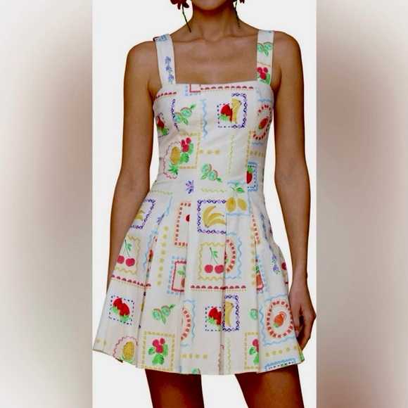 New Avec Les Filles Fruit-Print Flared Mini Dress - Picture 4 of 14